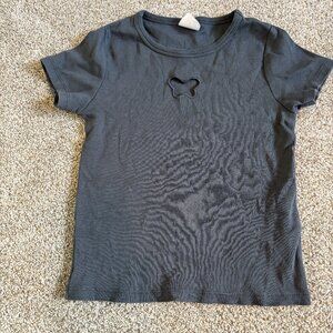 Zara size 9-10Y ribbed butterfly tee Grey cutout